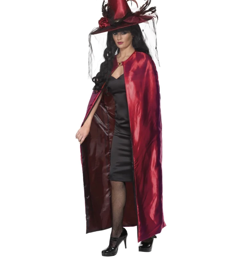 Deluxe sada - čarodějnický plášť s kloboukem v rubínové barvě