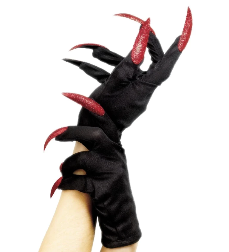 Hororové rukavičky s rudými nehty