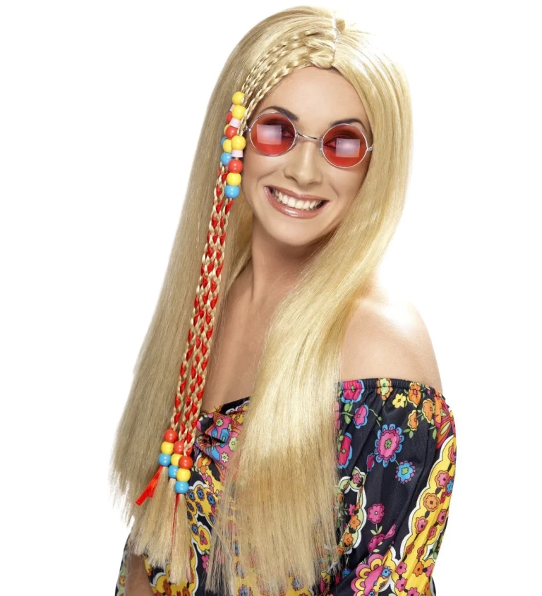 Paruka Hippie dámská - s korálky, blond