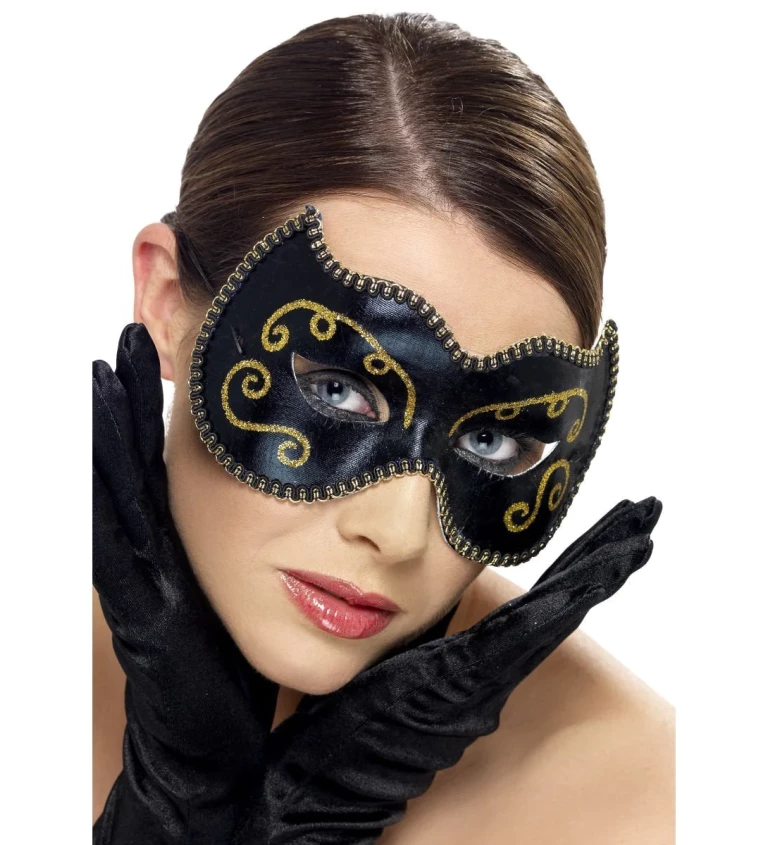 Benátská maska černá kočka