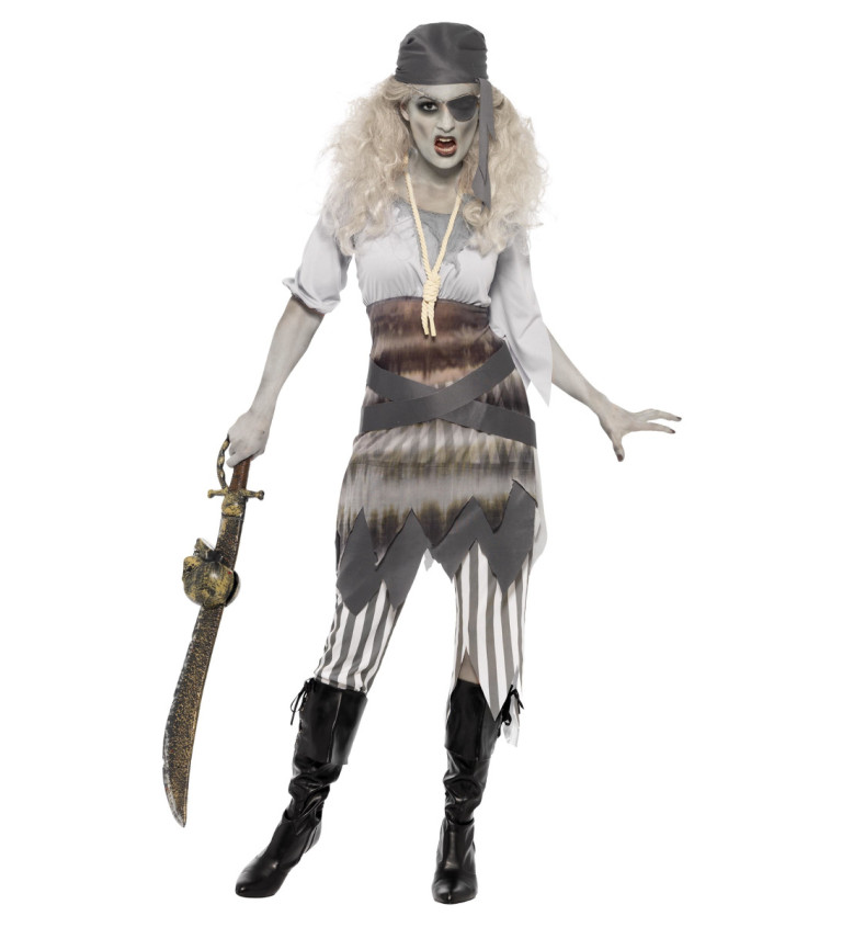 Dámský kostým - Zombie pirátka v pruhovaných legínách