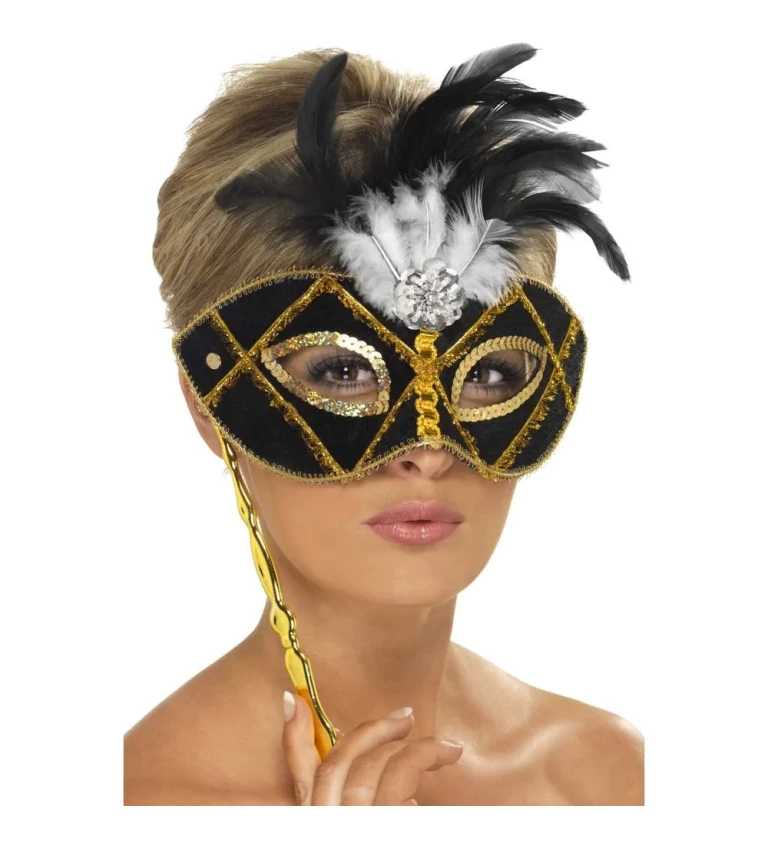 Benátská maska černo-zlatá Lady Baroque