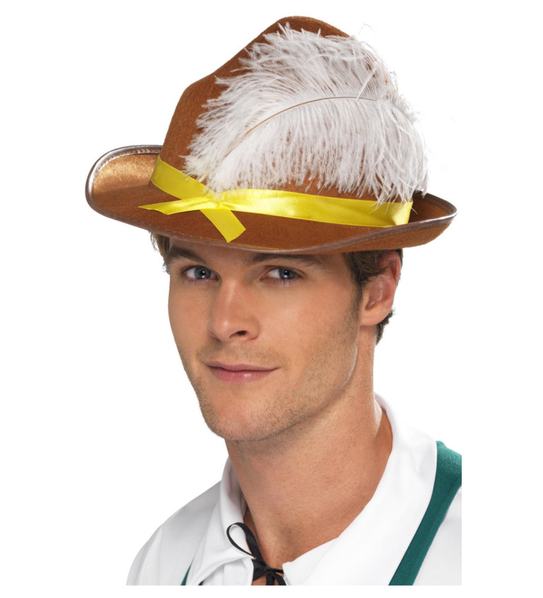 Bavorský hnědý klobouk s peřím