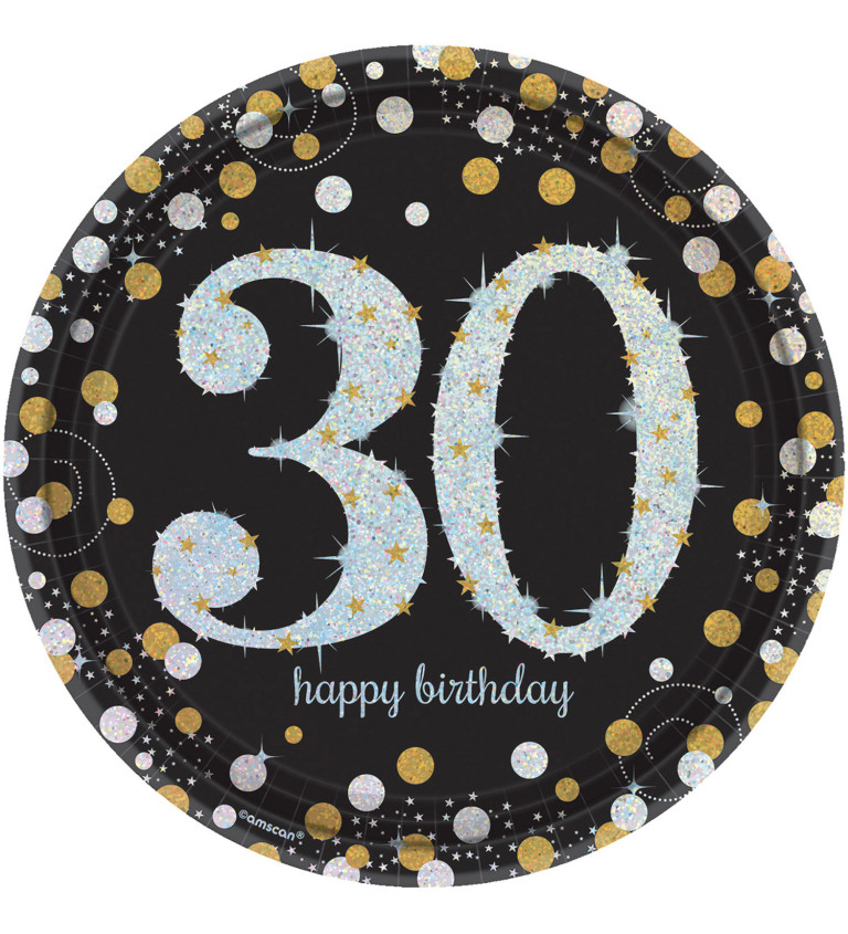 Talíř 30 Happy Birthday - třpytivě zlatý