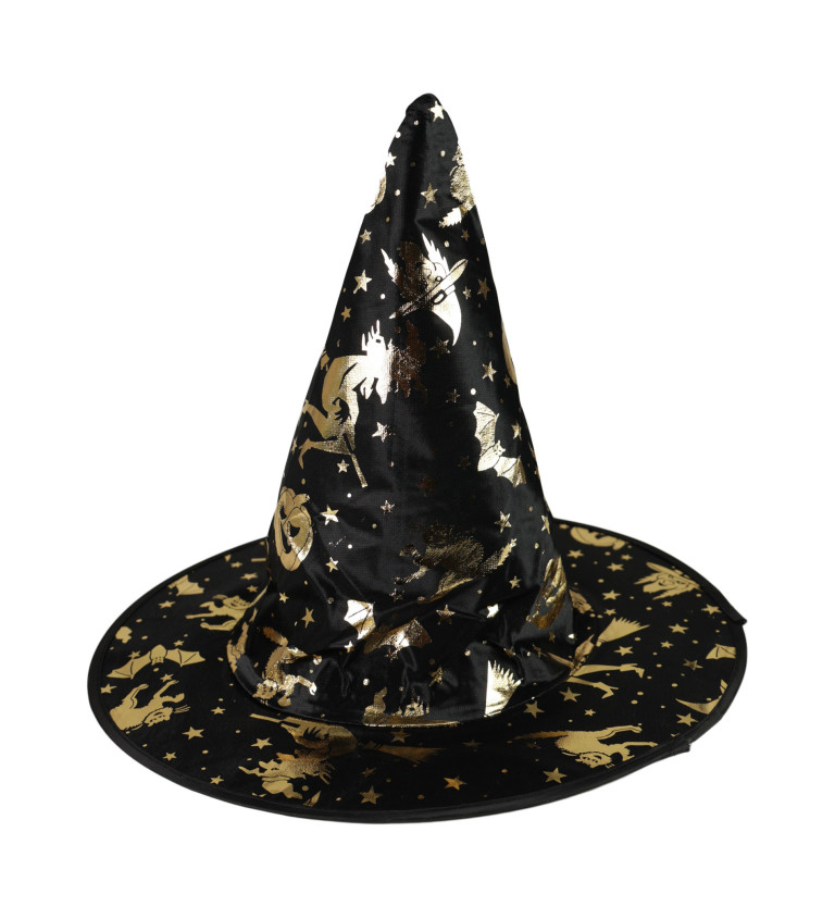 Zlato - černý čarodějnický klobouk