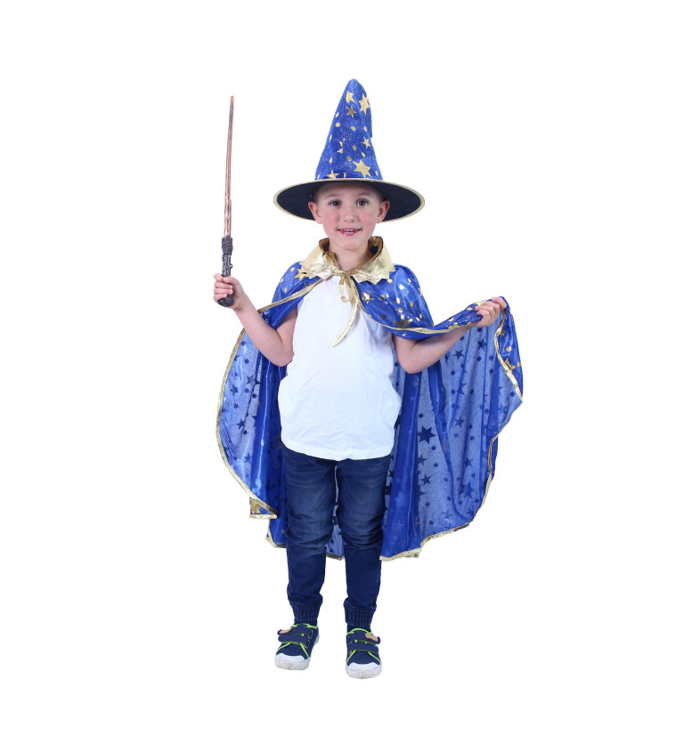 Dětský modrý set pro kluky - klobouk a plášť