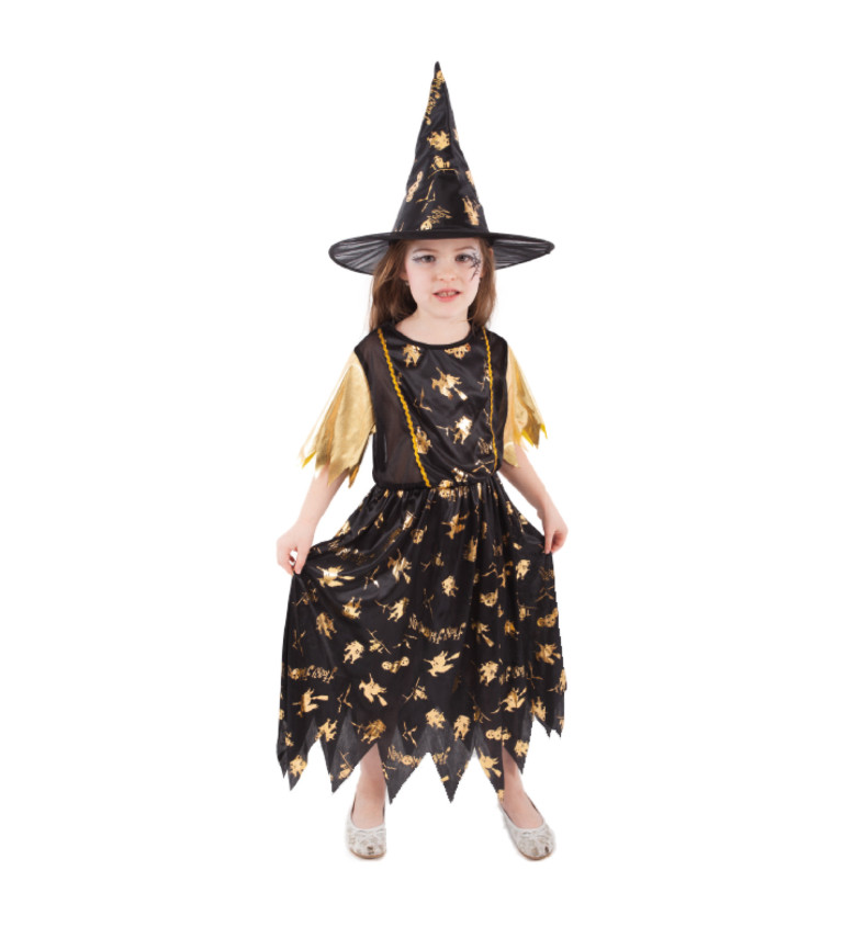 Dětské zlaté šaty - Čarodějka - set