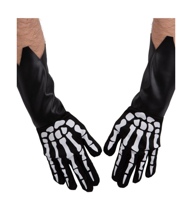 Černé rukavice s motivem kostlivce