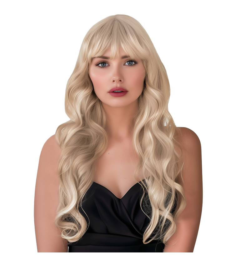 Dámská paruka dlouhá vlnitá s ofinou blond