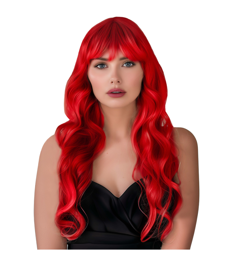 Dámsku paruka dlouhá vlnitá s ofinou červená