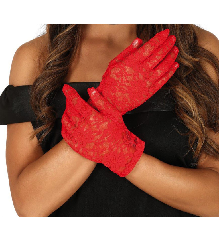 Červené krajkové rukavičky