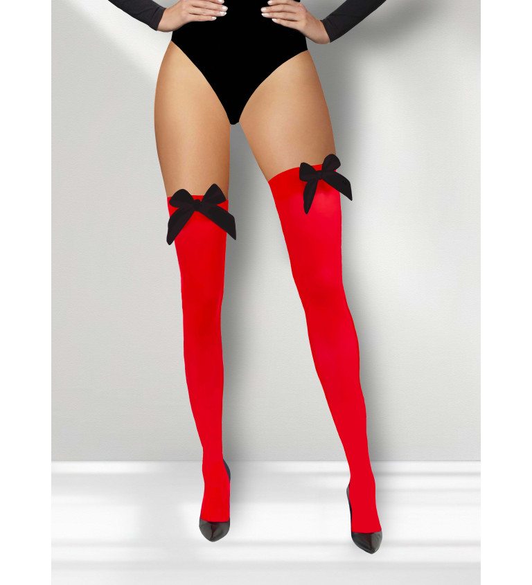 Punčochy červené s černou mašlí