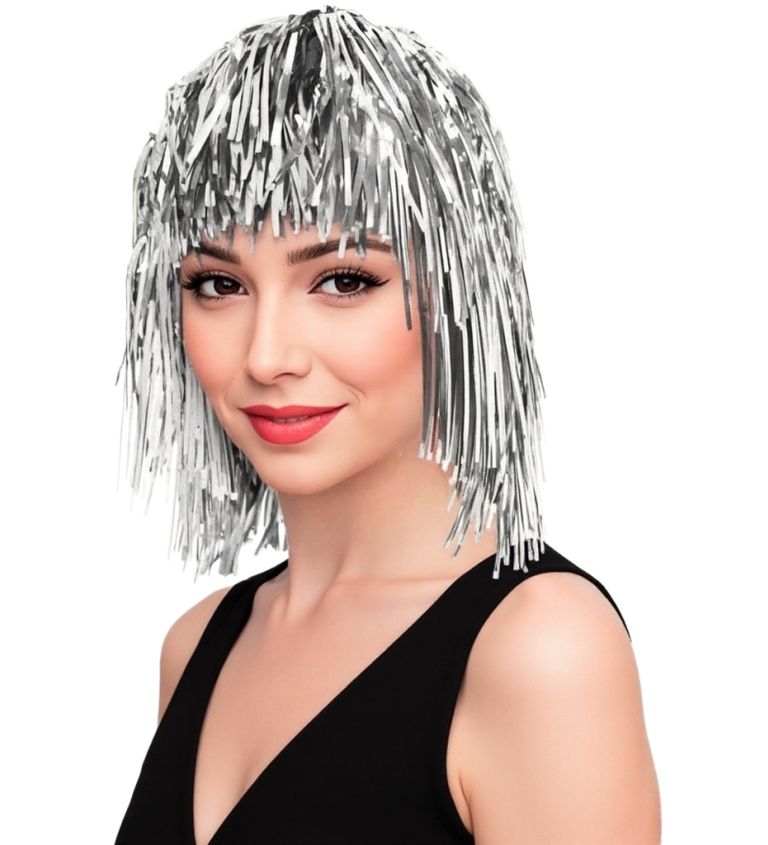 Dámská paruka metalická stříbrná