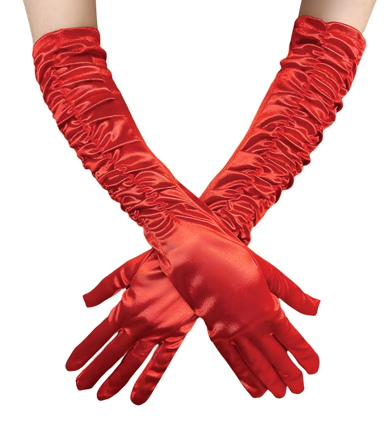 Dlouhé nařasené rukavice červené