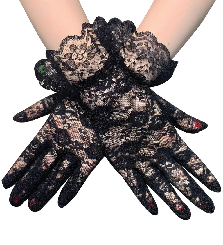 Krátké rukavice s krajkou černé