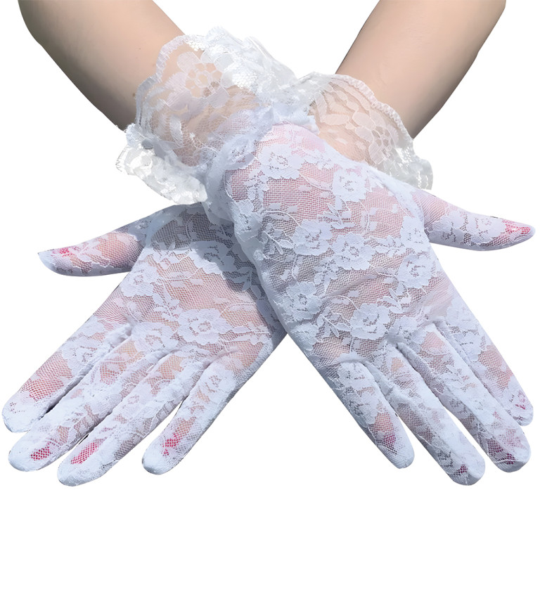 Krátké rukavice s krajkou bílé