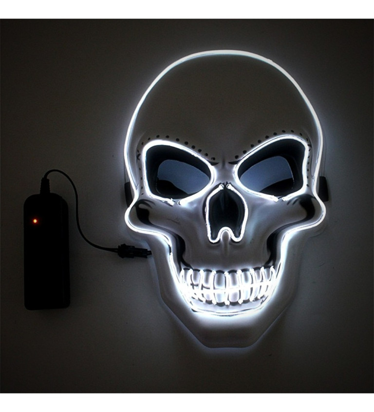 Bílá LED maska lebky